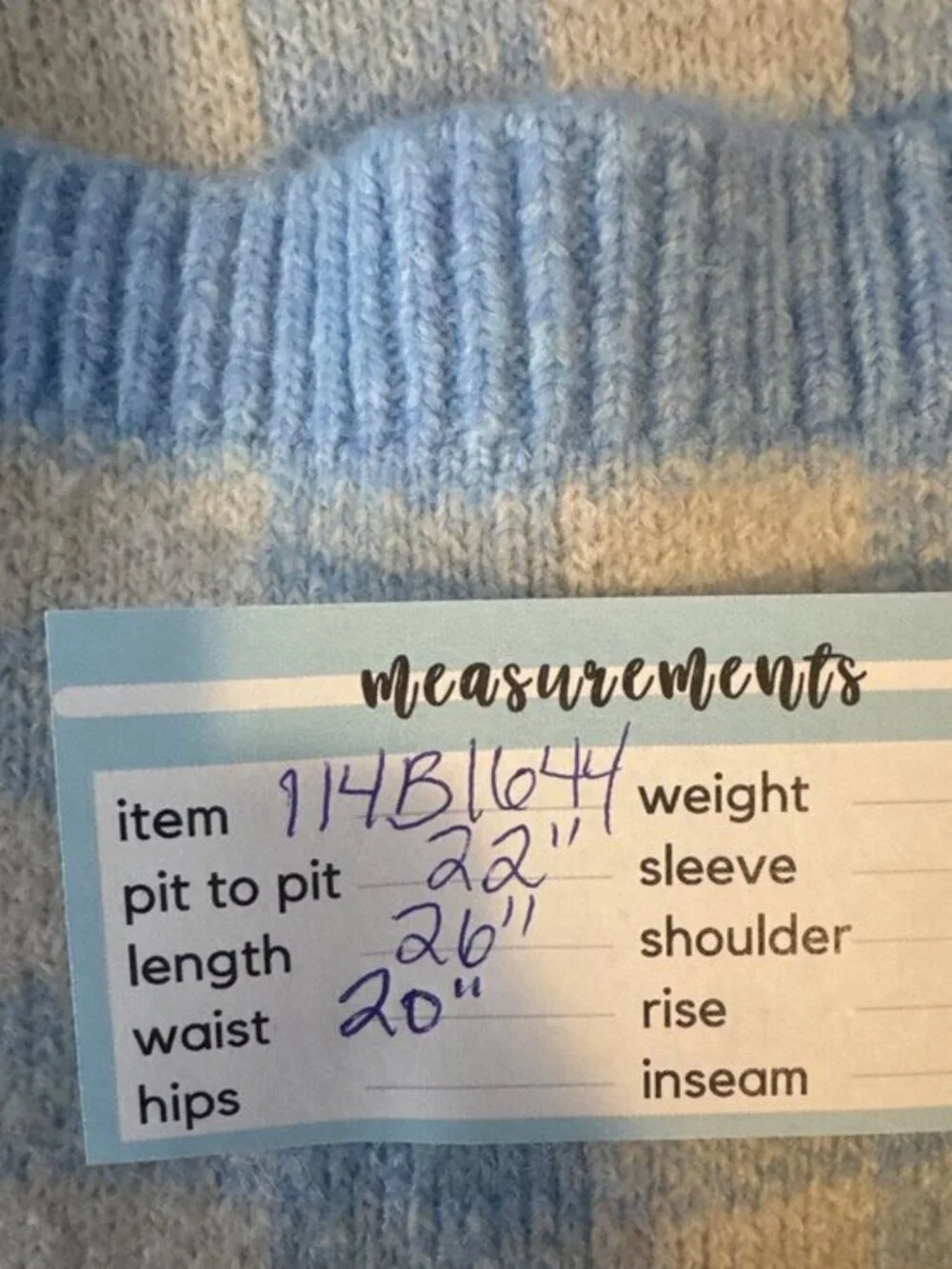 2/$30 ZARA Size Small Light Blue & Cream Gingham Knit Cardigan Vest S Polyester